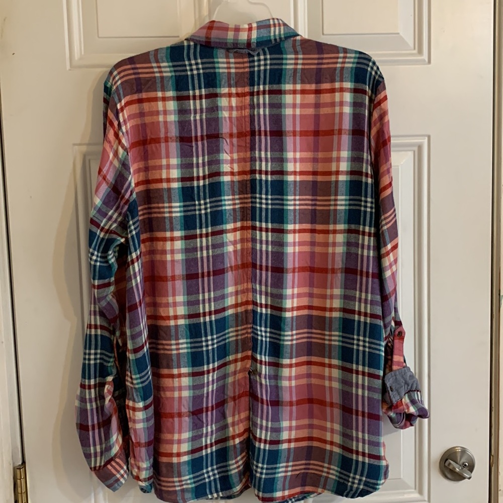 Lucky Brand Plaid Split Back Flannel Button Down Shirt Women’s Top Size XL - Picture 5 of 10